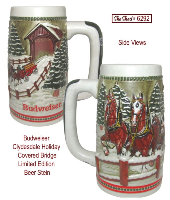 Budweiser Clydesdale Holiday Limited Edition Beer Stein Covered Bridge Ceramarte