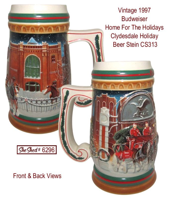 Vintage 1997 Budweiser Home For The Holidays Clydesdale Holiday Beer Stein CS313